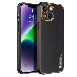 Dux Ducis Yolo dėklas iPhone 14 Plus, elegantiškas dangtelis iš juodos ekologiškos odos