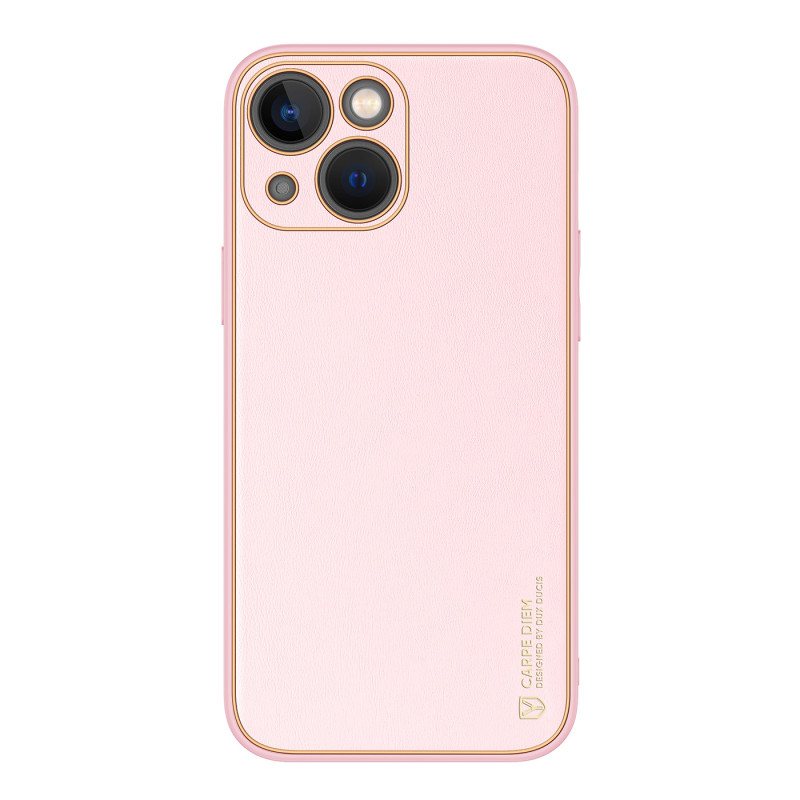 Dux Ducis Yolo dėklas iPhone 14 Plus, elegantiškas dangtelis iš ekologiškos odos, rožinis
