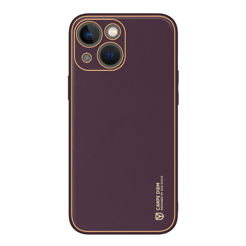 Dux Ducis Yolo iPhone 14 Plus dėklas, elegantiškas dėklas pagamintas iš violetinės ekologiškos odos