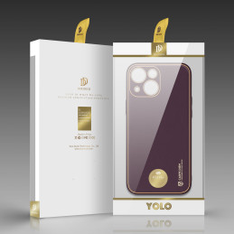Dux Ducis Yolo iPhone 14 Plus dėklas, elegantiškas dėklas pagamintas iš violetinės ekologiškos odos