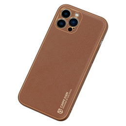 Dux Ducis Yolo iPhone 14 Pro dėklas, elegantiškas dėklas pagamintas iš rudos ekologiškos odos