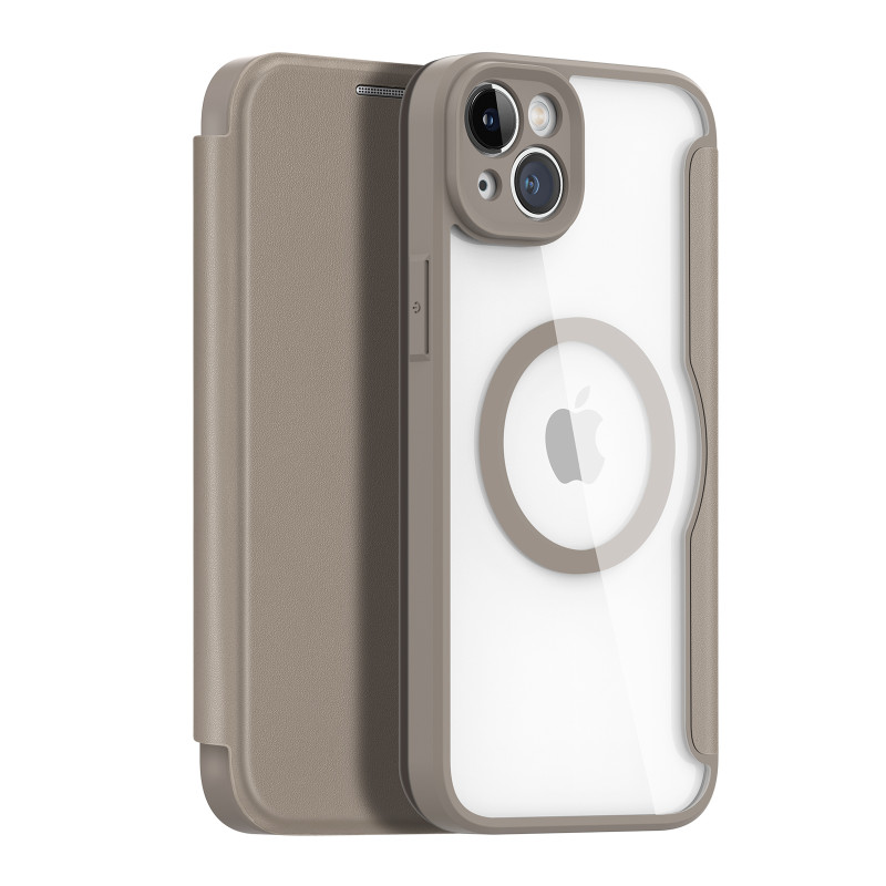 Dux Ducis Skin X Pro dėklas skirtas iPhone 14 Plus su MagSafe ir atvartu - smėlio spalvos