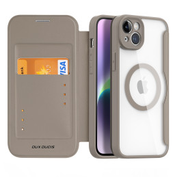 Dux Ducis Skin X Pro dėklas skirtas iPhone 14 Plus su MagSafe ir atvartu - smėlio spalvos