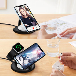 „Choetech“ indukcinio įkrovimo stotelė „trys viename“, skirta „iPhone 12/ 13/ 14“, „AirPods Pro“, juodas Apple Watch (T5...