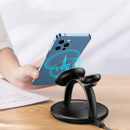 „Choetech“ indukcinio įkrovimo stotelė „trys viename“, skirta „iPhone 12/ 13/ 14“, „AirPods Pro“, juodas Apple Watch (T5...