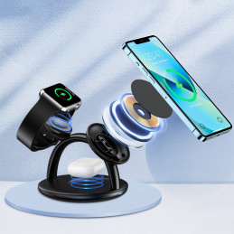 „Choetech“ indukcinio įkrovimo stotelė „trys viename“, skirta „iPhone 12/ 13/ 14“, „AirPods Pro“, juodas Apple Watch (T5...