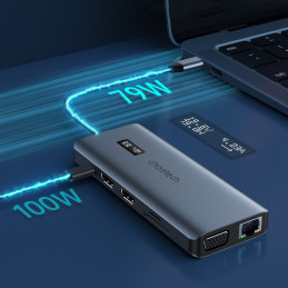 Choetech HUB daugiafunkcis su ekranu 12 in 1 USB-C iki 1xUSB-C / 4xUSB-A / 2xHDMI / 1xVGA / 1xAUX / atminties kortelių s...