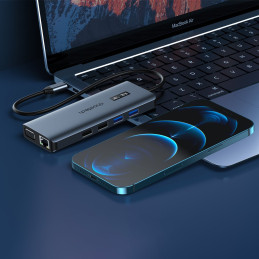 Choetech HUB daugiafunkcis su ekranu 12 in 1 USB-C iki 1xUSB-C / 4xUSB-A / 2xHDMI / 1xVGA / 1xAUX / atminties kortelių s...