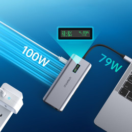 Choetech HUB daugiafunkcis su ekranu 12 in 1 USB-C iki 1xUSB-C / 4xUSB-A / 2xHDMI / 1xVGA / 1xAUX / atminties kortelių s...