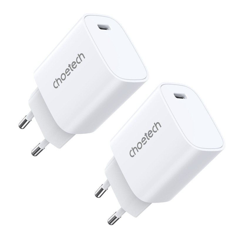 Choetech Q5004 20W PD tinklo įkroviklio rinkinys iPhone 12/ 13 baltas (2 vnt.)