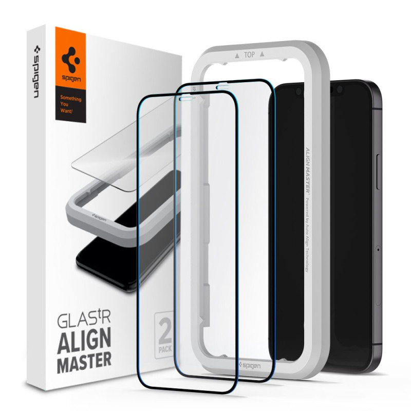 Spigen ALM Glass FC grūdintas stiklas skirtas iPhone 12 / iPhone 12 Pro - juodas 2 vnt.