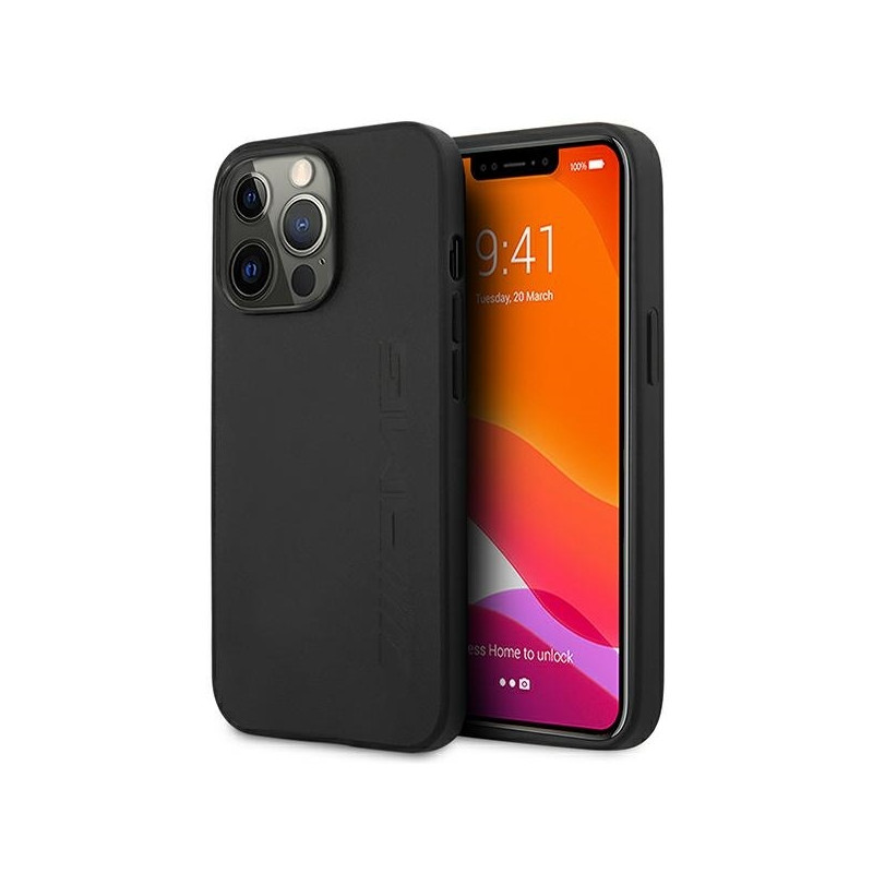 AMG Leather Hot Stamped dėklas iPhone 14 Pro - juodas