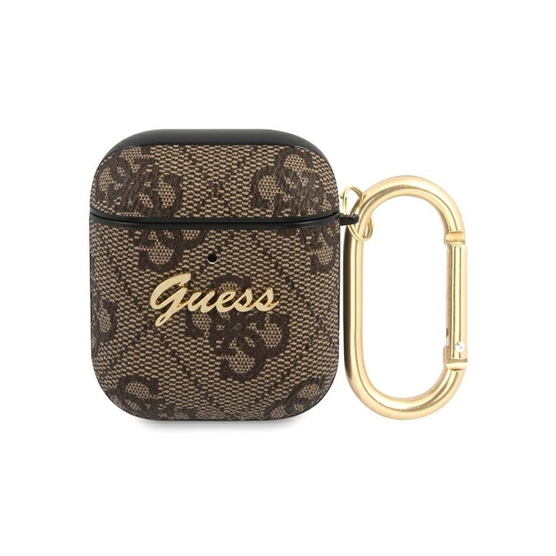 Guess 4G Script Metal Collection dėklas, skirtas AirPods 1/ 2 – rudas