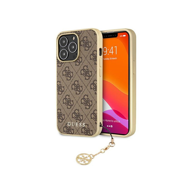 Guess 4G Charms Collection dėklas, skirtas iPhone 13 Pro / iPhone 13 - rudas