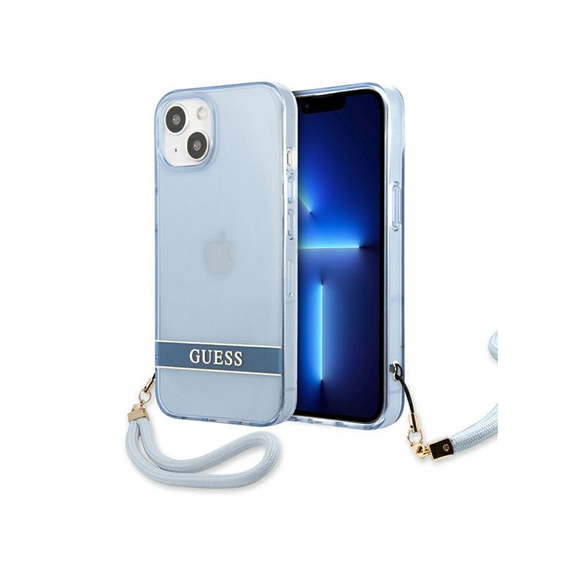 Guess Translucent Strap dėklas iPhone 13 mini - mėlynas