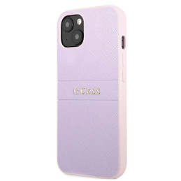 Guess Saffiano Hot Stamp & Metal Logo dėklas iPhone 13 mini - violetinis