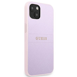 Guess Saffiano Hot Stamp & Metal Logo dėklas iPhone 13 mini - violetinis