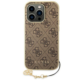 Guess 4G Charms Collection dėklas, skirtas iPhone 14 Pro - rudas