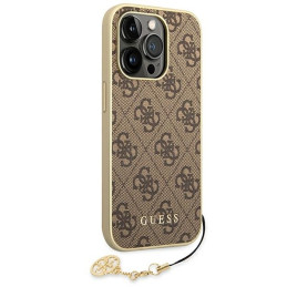 Guess 4G Charms Collection dėklas, skirtas iPhone 14 Pro - rudas