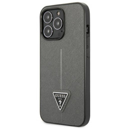 Guess Saffiano Triangle Logo dėklas, skirtas iPhone 14 Pro - sidabrinis