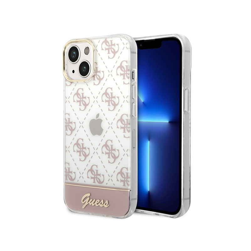 Guess 4G Pattern Script dėklas, skirtas iPhone 14 Plus – rožinis