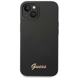 Guess Silicone Vintage Gold Logo dėklas, skirtas iPhone 14 Plus - juodas