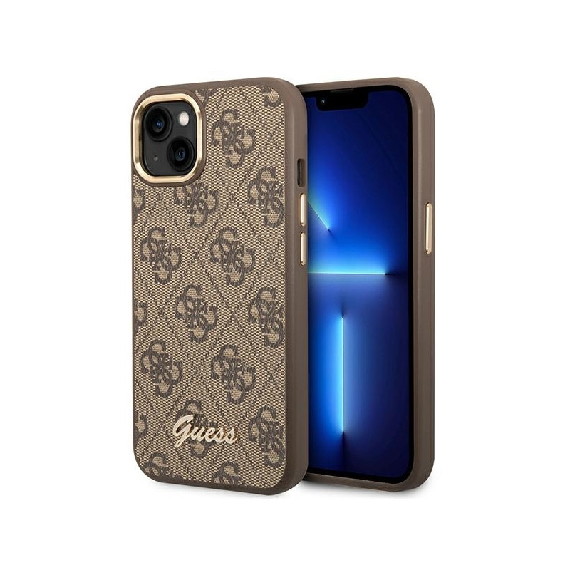Guess 4G Vintage Gold Logo dėklas, skirtas iPhone 14 - rudas
