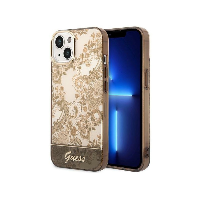 Guess Porcelain Collection dėklas iPhone 14 - smėlio spalvos