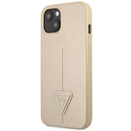 Guess Saffiano Triangle Logo dėklas, skirtas iPhone 14 - smėlio spalvos