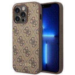 Guess 4G Metal Gold Logo dėklas, skirtas iPhone 14 Pro Max - rudas