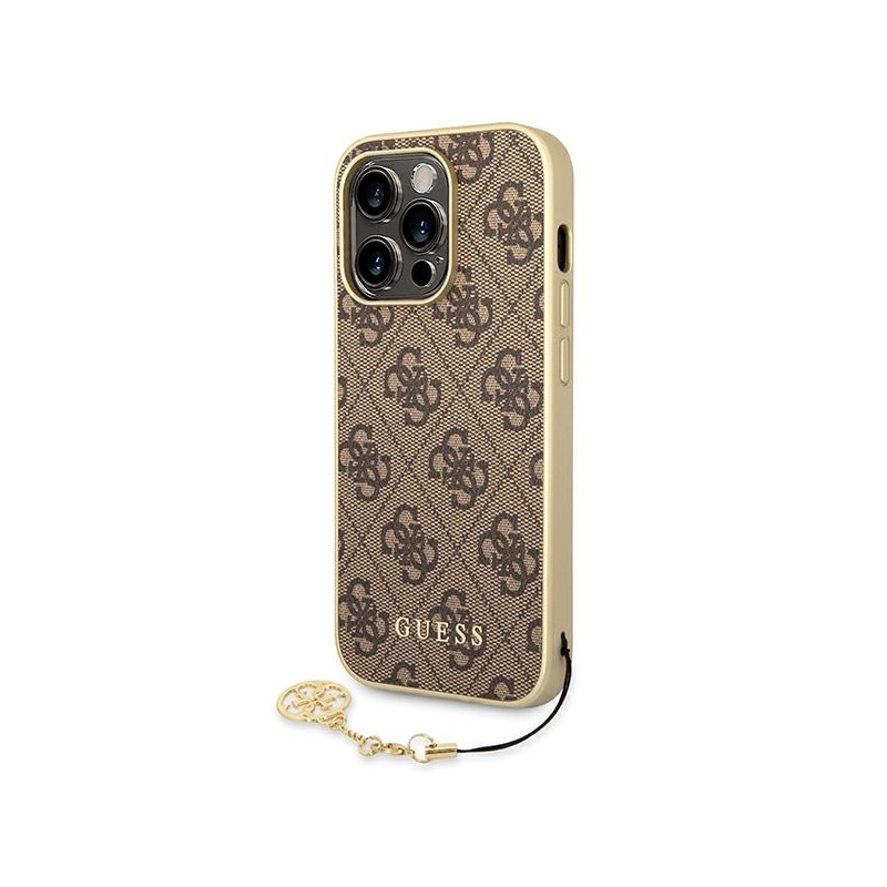 Guess 4G Charms Collection dėklas, skirtas iPhone 14 Pro Max - rudas