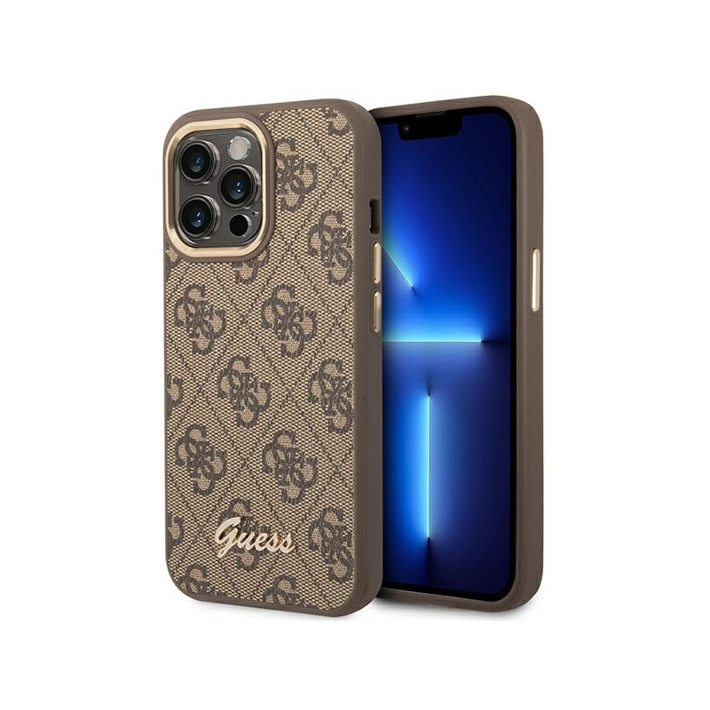 Guess 4G Vintage Gold Logo dėklas, skirtas iPhone 14 Pro Max - rudas