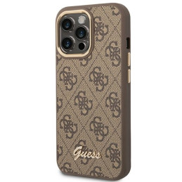 Guess 4G Vintage Gold Logo dėklas, skirtas iPhone 14 Pro Max - rudas