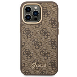Guess 4G Vintage Gold Logo dėklas, skirtas iPhone 14 Pro Max - rudas