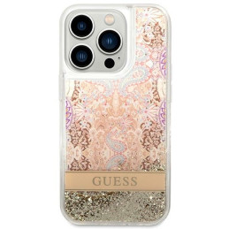 Guess Paisley Liquid Glitter dėklas iPhone 14 Pro Max - auksinis