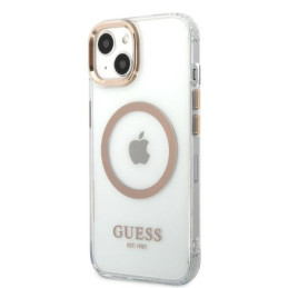 Guess Metal Outline MagSafe dėklas iPhone 13 - auksinis
