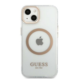 Guess Metal Outline MagSafe dėklas iPhone 13 - auksinis