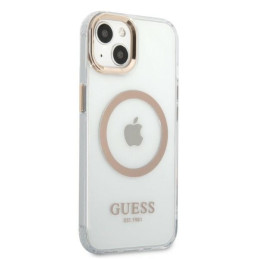 Guess Metal Outline MagSafe dėklas iPhone 13 - auksinis