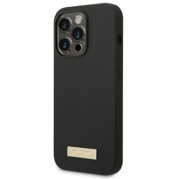 Guess Silicone Logo Plate MagSafe dėklas iPhone 14 Pro - juodas
