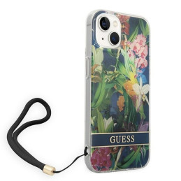 Guess Flower Strap dėklas iPhone 14 Plus - mėlynas