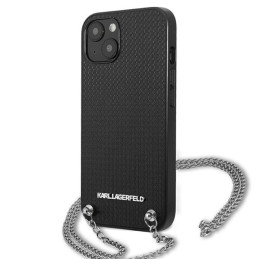 Karl Lagerfeld odos tekstūros ir grandinės dėklas iPhone 13 mini - juodas