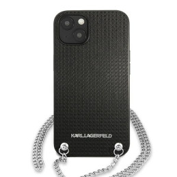 Karl Lagerfeld odos tekstūros ir grandinės dėklas iPhone 13 mini - juodas