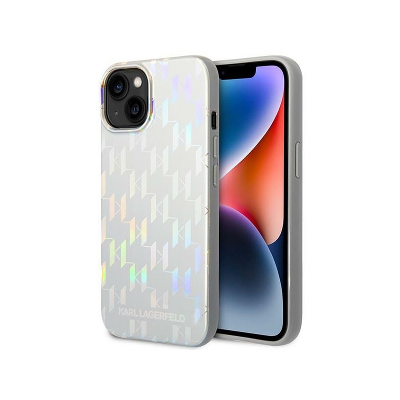 Karl Lagerfeld Monogram Vaivos spalvos dėklas iPhone 14 Plus - sidabrinis