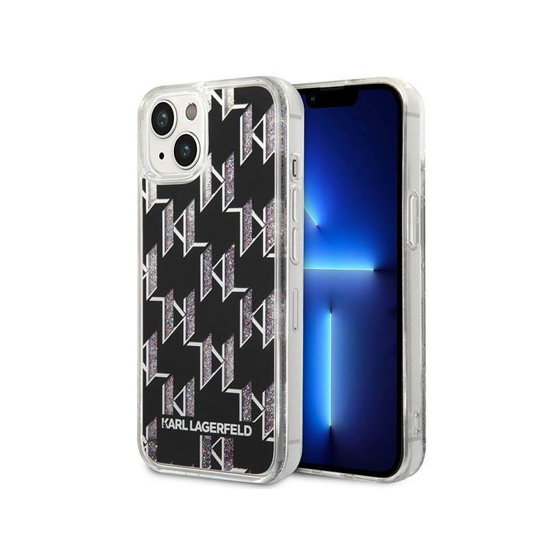 Karl Lagerfeld Liquid Glitter Monogram dėklas iPhone 14 - juodas