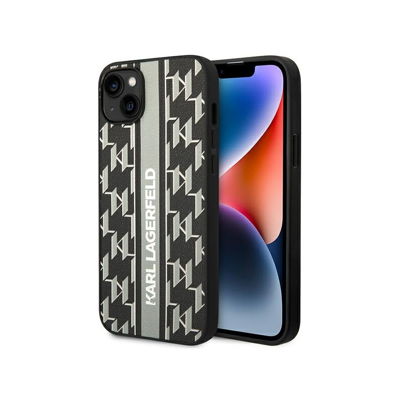 Karl Lagerfeld Monogram Stripe dėklas iPhone 14 - pilkas