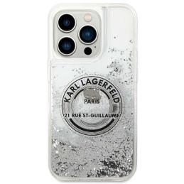 Karl Lagerfeld Liquid Glitter RSG dėklas iPhone 14 Pro Max - sidabrinis
