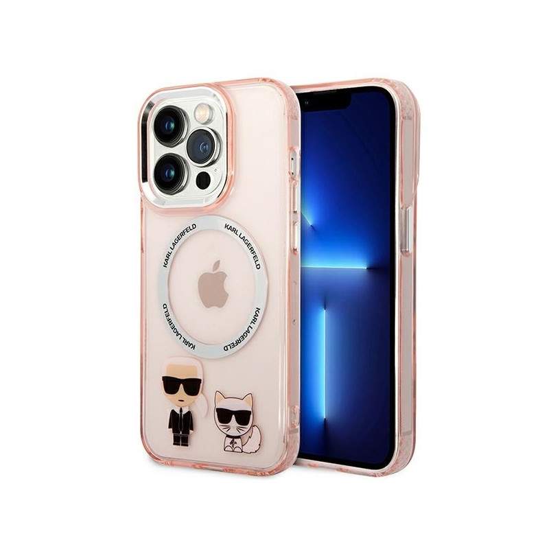 Karl Lagerfeld Karl&Choupette Aluminium MagSafe dėklas iPhone 14 Pro Max - rožinis