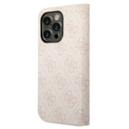 Guess 4G Vintage Gold Logo dėklas, skirtas iPhone 14 Pro - rožinis