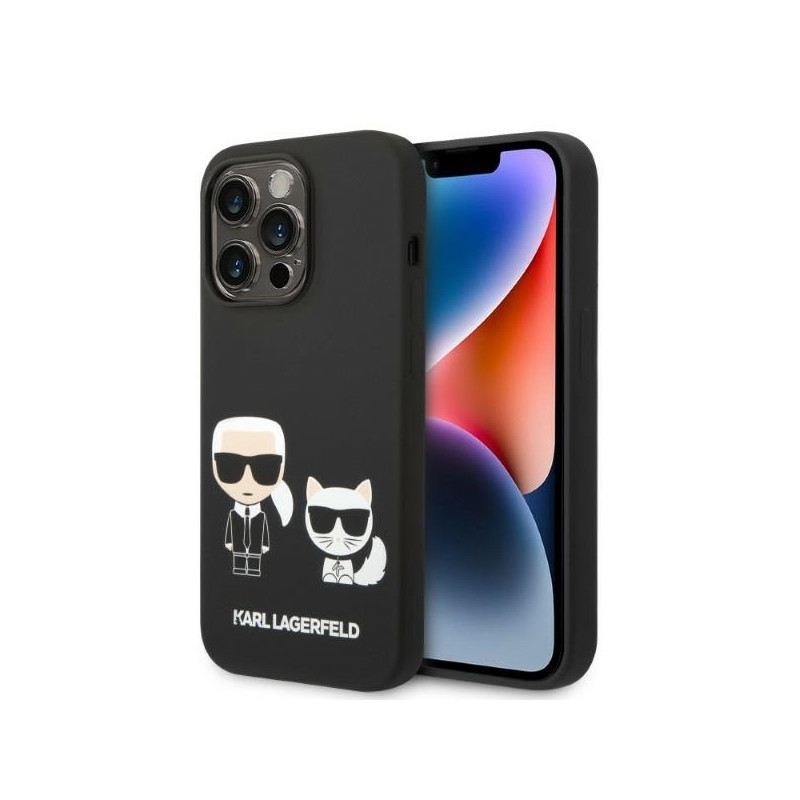 Karl Lagerfeld skystas silikonas Karl&Choupette MagSafe dėklas iPhone 14 Pro - juodas