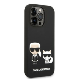 Karl Lagerfeld skystas silikonas Karl&Choupette MagSafe dėklas iPhone 14 Pro - juodas